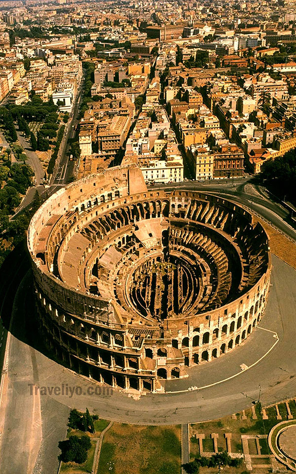 Aerial view of the Colosseum in Rome, Italy