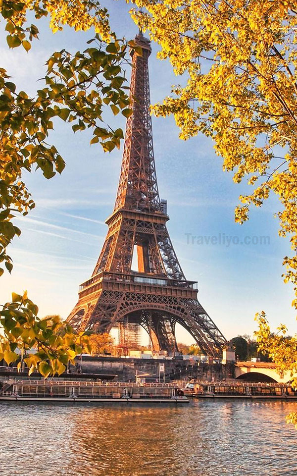 Eiffel Tower view during autumn in Paris, France