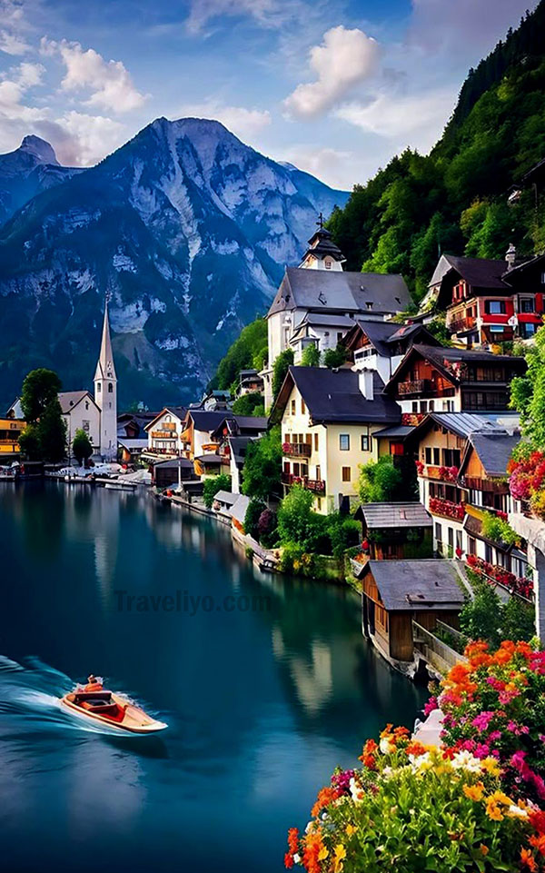 Peaceful village of Hallstatt by the lake