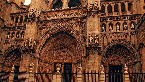Gothic facade of Toledo Cathedral, Spain