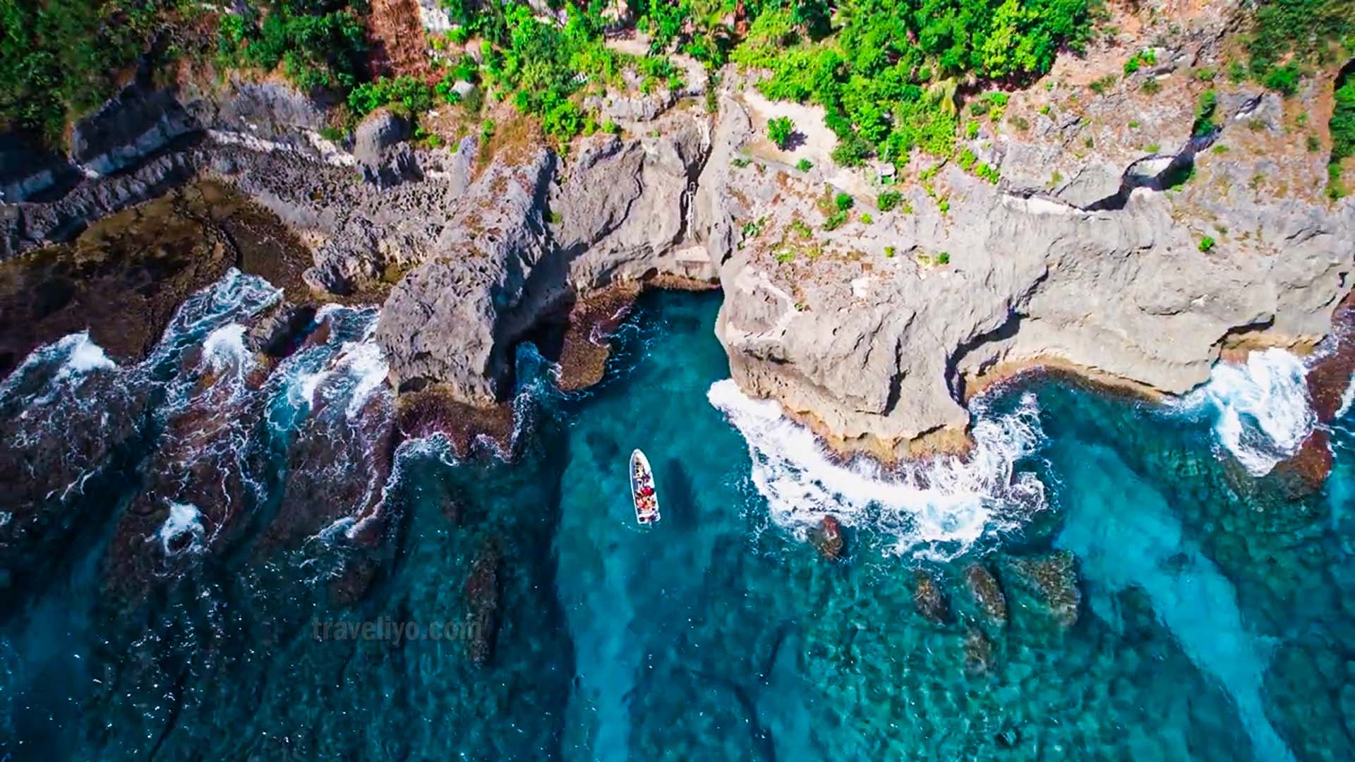 Aerial view of the Blue Cave Vanuatu