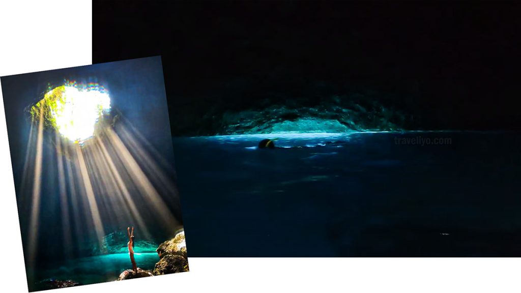 Sunlight streaming through the entrance of Blue Cave Vanuatu