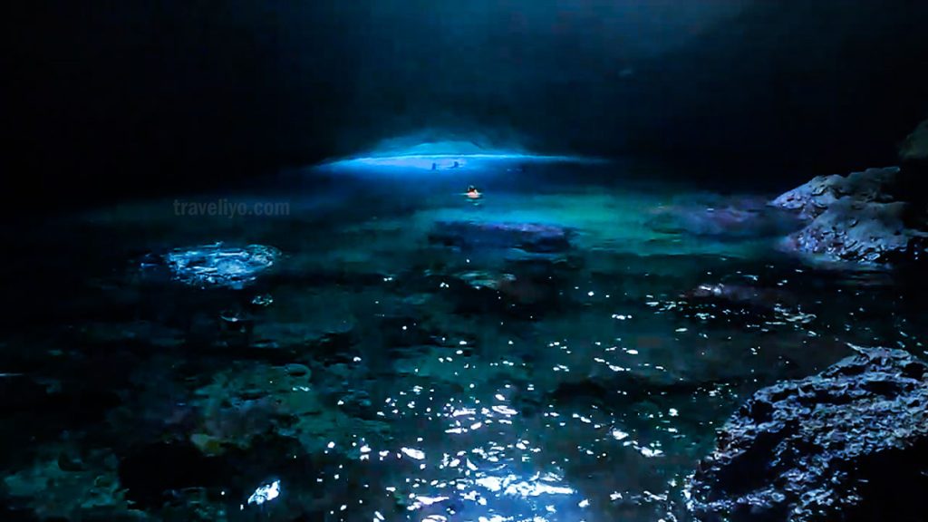 The illuminated interior of the Blue Cave Vanuatu