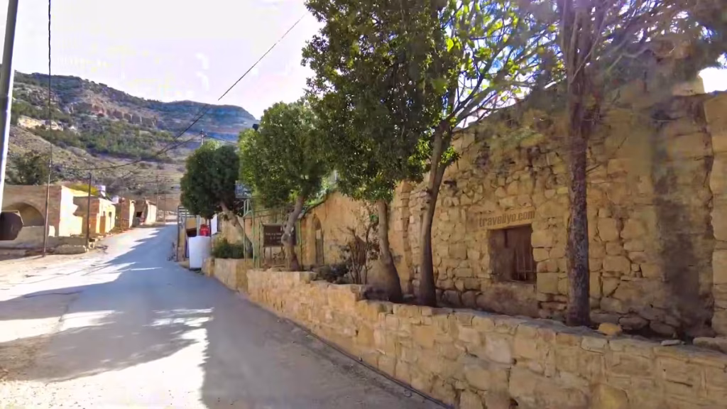 Close up of traditional Jordanian stone masonry in Dana Village architecture.