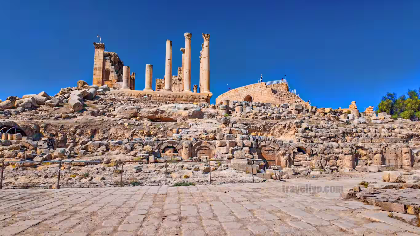 Panoramic view of the Temple of Artemis in Jerash Jordan ancient city